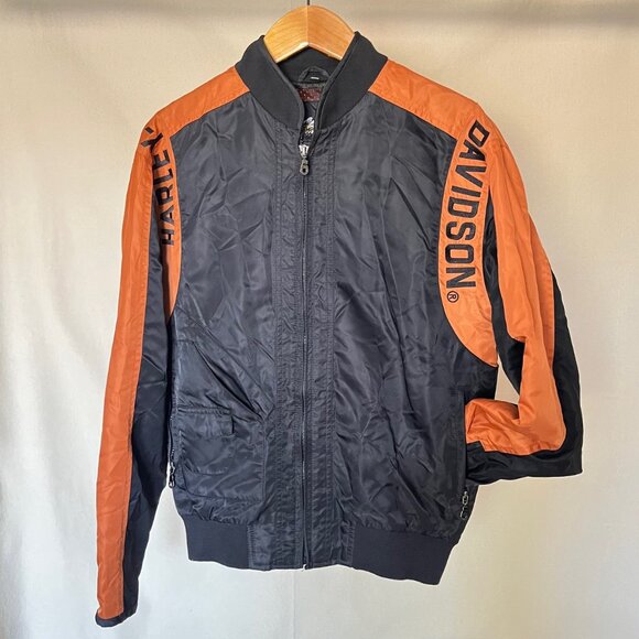 Harley-Davidson Bomber Jacket Motorsport Motorcycle Black and Orange XS - Picture 1 of 12